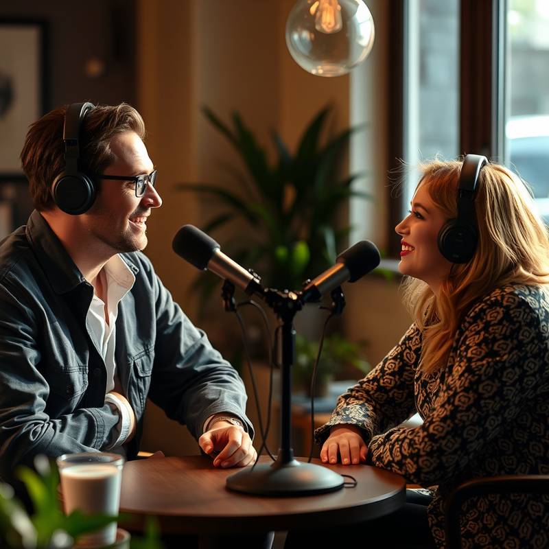 To personer som intervjuer hverandre for en podcast